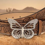 Butterfly Buckle Vintage Style Embossed Brown Waistband Western‎ Jeans Belt Photo 1