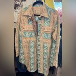 Free People NWT  We the Free Wonderland Fog Jacquard Shirt - blue combo - small Photo 8