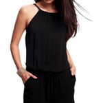Old Navy Romper Womens Large Sleeveless Halter Neck Twill Black Jack Tie Waist Photo 0