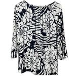 Rebecca Malone  Women’s Black and White Shimmer Stretch 3/4 Sleeve Print Blouse Photo 0