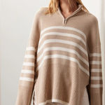 Rails  Tessa Stripe Wool & Cotton Quarter-Zip Pullover Tan White Sweater Photo 0