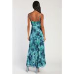 Lulus NWT  Beautiful Soul Teal Green Floral Print Twist-Front Maxi Dress Size M Photo 2