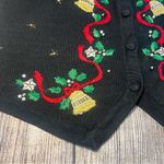 VTG Victoria Jones Christmas Knit Vest Beaded Embroidered Womens Medium Holiday Black Photo 6