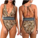 SUNSHINE 79 Rio Swimsuit SZ 10 Reversible One Piece NWT Plunge Tropical Leopard Black Photo 3