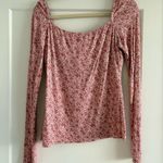Shore Floral Sweetheart Neck Long Sleeve Top Red Size L Photo 4