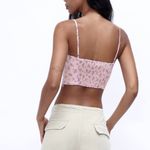 ZARA  Floral Printed Sweetheart Neck Linen Blend Crop Top Pink &‎ Purple Size XS Photo 2