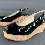 Jimmy Choo Praise Black Patent Cork Wedge Heel Slingback Pumps Size EU 37.5 Photo 2