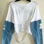 Rainbow Sandals Rainbow - Love - Good Vibes Back Ripped Jean Arm Cropped Half Shirt - 1X Photo 2