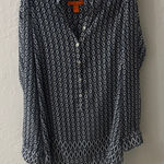 Joe Fresh  Blue Sheer High Low Medium Long Sleeve Blouse Photo 0