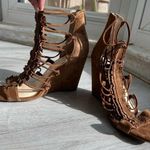Jessica Simpson Becky Fringe T-strap Wedge sandals -Honey tan size 9 Photo 0