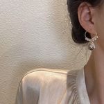 Women's Clear Crystal Teardrop Dangle Drop Hoop Earrings White Photo 4