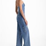 EXPRESS  Strapless Wide Leg Cargo Denim Jean Jumpsuit Womens 12 Light Blue Wash Photo 2