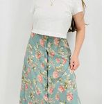 vtg robin egg blue french countryside button down midi skirt floral size s Photo 5