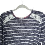 Rewind  Women's Sz L Blue Whites Stripe Top Long Sleeve Hi Low Shirt Open Back Photo 1