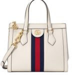 Gucci White Leather Small Ophidia Web Top Handle Tote Photo 0