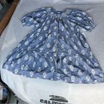 Old Navy  Blue Peasant Boho Feather Print A-Line Dress Pockets Cotton Blend XXL Photo 0