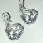 Vintage Silver Tone Light Blue Thermoset AB Rhinestone Clip On Earrings Photo 4