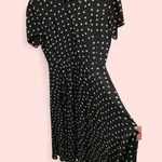 DKNY Vintage 80’s-90’s black silk midi short sleeve button front dress polka squares Photo 1