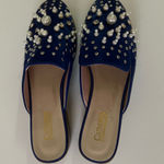 Catherine Malandrino  Embellished Mules Satin Royal Blue Photo 3