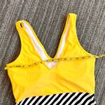 Cupshe Swimsuit Yellow V-Neck and Striped Bottom One Piece L Large Photo 2