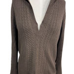 Old Navy  Y2K Brown Cable‎ Knit Hooded Pullover Sweater Ribbed Cotton Blend Large Photo 0