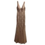 XScape  Lace Maxi V-neck Sleeveless Mermaid Dress Beige Tulle Size 4 Photo 3