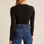 Abercrombie & Fitch A&F Long-Sleeve Cotton-Blend Seamless Fabric Crew Bodysuit Black Extra Small XS Photo 2