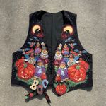 Vintage Halloween Teddy Bear Jack O Lantern Quilted Fall Vest Handmade SMALL? Black Photo 0