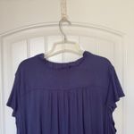 kim rogers  Navy Blue 4X Ruffle Henley V Neck Silver Buttons Flutter Sleeves Top Photo 6