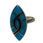 Native American Zuni Channel Inlay Turquoise Sterling Silver Ring by Amy Wesley Blue Size 6 Photo 1