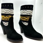COBRA SOCIETY Canon Black Embroidered White Yellow Wool Shaft Ankle Boots sz 37 Photo 3