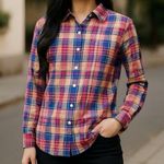J CREW Womens Button down Shirt Sz Medium Boy fit Plaid Preppy Bohemian Western Photo 5