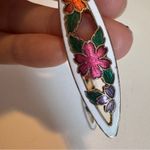 Vintage Cloisonné Floral Earrings Estate Jewelry Pierced Boho White Photo 3