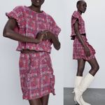 ZARA  RUFFLED KNIT TWEED  Mini Skirt Sweater Detail Multi Color Size S NEW Photo 1