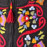 Anthropologie Curio Zip Cardigan Sweater Womens Large Black Floral Y2K Art Boho Photo 4