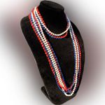 Tahari Elegant blue red white Beaded Necklace multi freestyle lightweight 90” Photo 2
