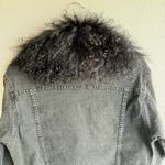 Anna Irion Black Mongolian Lamb Trim Collar & Cuff Gray Denim Jacket size Medium Photo 9