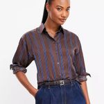 Loft 💖 NWT  Brown & Blue Striped Everyday Button Down Shirt Photo 0