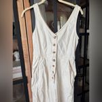 ASOS denim jumpsuit oatmeal wide leg straight beige lineny sleeveless pockets Photo 2