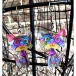 Whimsical Cat Earrings New Multicolor Kitty Lover Dangle Hooks Christmas… Photo 2