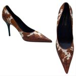 Donald Pliner Brown Pony Hair Calf Leather Pump Shoe New Western Croc NWT $450 Size 5.5 Photo 2