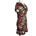 Twelve by Twelve Floral Silk Dress Ruffled Collar Small Multicolor Side Zipper Black Photo 4