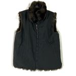 Gallery  | Faux Fur Reversible Vest Black Brown Modacrylic Blend Full Zip Large Photo 1
