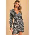 Lulus Fall Into You Black Floral Print Long Sleeve Wrap Dress Medium Photo 12