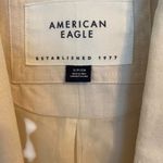 American Eagle Cream Linen Cropped Long Sleeve Button Blazer Size Small Photo 3