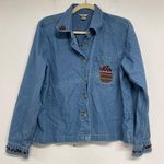 Christopher & Banks  Denim Button Down Red Apples Embroidery Grandma Core Shirt M Photo 0