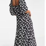 ASOS  DESIGN puff sleeve ruched bust Midi split dress in floral and heart Size 4 Photo 3