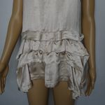 Theory  Rikyo Ruffle Blouse Sleeveless Satin Silky Cream Tan Peplum Skirted Small Photo 3