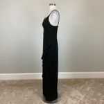 XScape Women's Formal Dress Size 6 Black Sleeveless Ruffled Thigh Slit Gown Photo 4