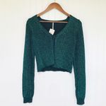 Free People  Emmaline Metallic Green Cardigan Long Sleeve‎ Goth Dark Romantic XS Photo 2